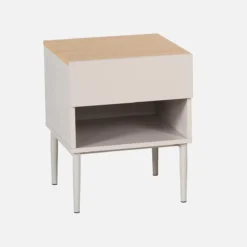 sweeek Comodino in metallo e decorazione in legno, 1 anta 1 cassetto