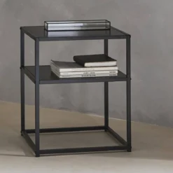 sweeek Comodino in metallo nero con ripiano