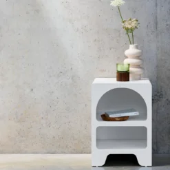 sweeek Comodino organico effetto legno bianco, 2 nicchie Mobileoggetti