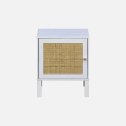 sweeek Comodino per bambini in legno bianco e canna da zucchero