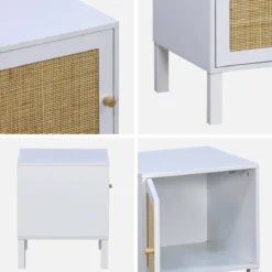 sweeek Comodino per bambini in legno bianco e canna da zucchero