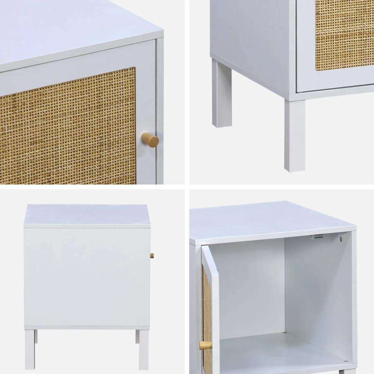 sweeek Comodino per bambini in legno bianco e canna da zucchero