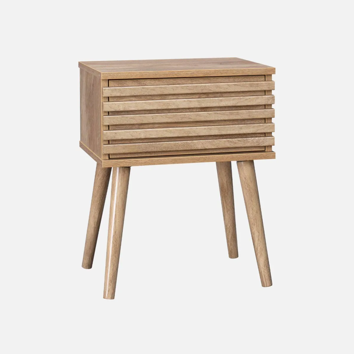 sweeek Comodino scandinavo con decori in legno scanalato