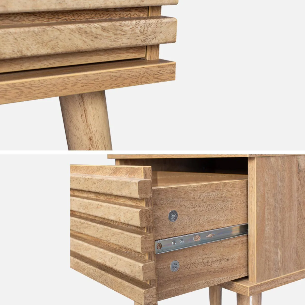 sweeek Comodino scandinavo con decori in legno scanalato