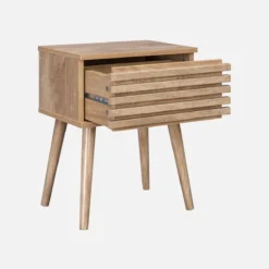 sweeek Comodino scandinavo con decori in legno scanalato