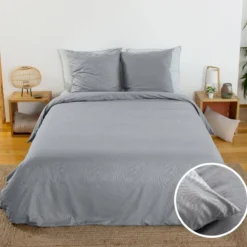 sweeek Completo letto in poliestere reversibile stampato zebrato 2 posti grigio