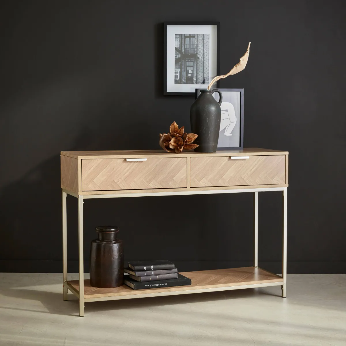 sweeek Consolle a spina di pesce con effetto legno, 110cm