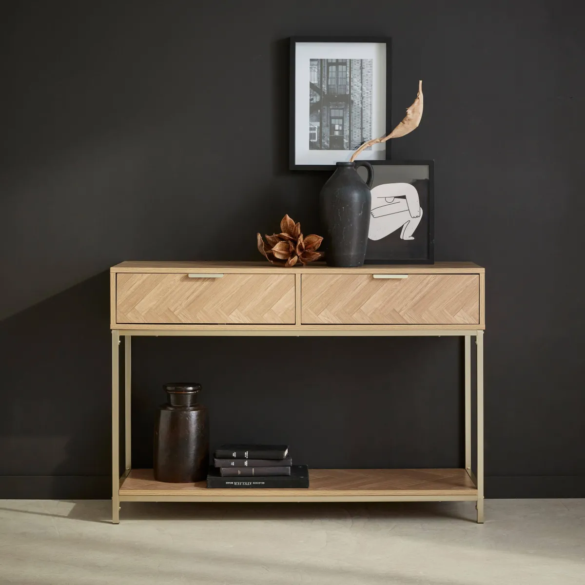 sweeek Consolle a spina di pesce con effetto legno, 110cm