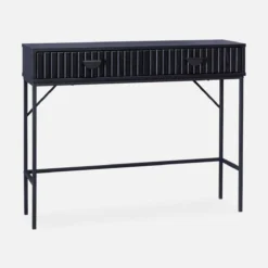 sweeek Consolle con effetto legno scanalato nero a 2 cassetti, 100cm