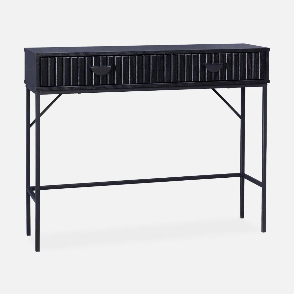 sweeek Consolle con effetto legno scanalato nero a 2 cassetti, 100cm