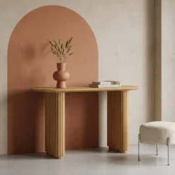 sweeek Consolle ovale in legno di hevea impiallacciato rovere