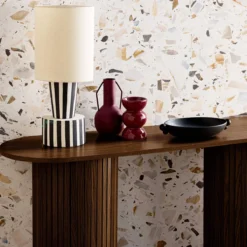 sweeek Consolle ovale scandinava con effetto legno scanalato, 120cm