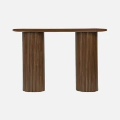 sweeek Consolle ovale scandinava con effetto legno scanalato, 120cm