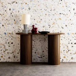 sweeek Consolle ovale scandinava con effetto legno scanalato, 120cm