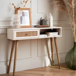 sweeek Consolle scandinava con effetto legno e canna, 100cm