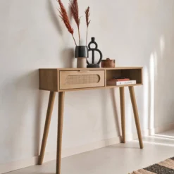 sweeek Consolle scandinava in canna e legno, 100cm