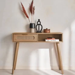 sweeek Consolle scandinava in canna e legno, 100cm
