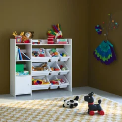 sweeek Contenitore per bambini con 9 contenitori, 4 ripiani, 1 anta