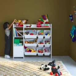 sweeek Contenitore per bambini con 9 contenitori, 4 ripiani, 1 anta