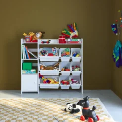 sweeek Contenitore per bambini con 9 contenitori, 4 ripiani, 1 anta