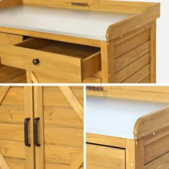 sweeek Contenitore, tavolo da vaso in legno di abete, 2 ante, 2 cassetti