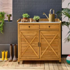 sweeek Contenitore, tavolo da vaso in legno di abete, 2 ante, 2 cassetti