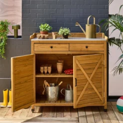 sweeek Contenitore, tavolo da vaso in legno di abete, 2 ante, 2 cassetti