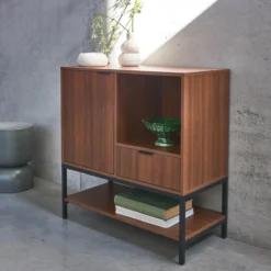 sweeek Credenza a 1 anta in legno di noce, 80cm