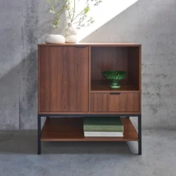 sweeek Credenza a 1 anta in legno di noce, 80cm