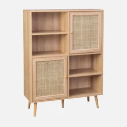 sweeek Credenza a 2 ante in canna e legno, 90cm