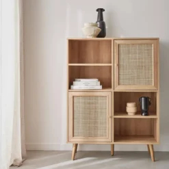 sweeek Credenza a 2 ante in canna e legno, 90cm