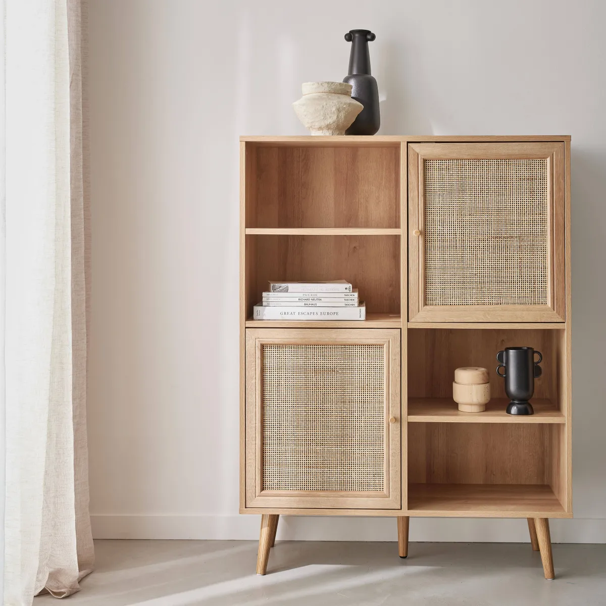 sweeek Credenza a 2 ante in canna e legno, 90cm