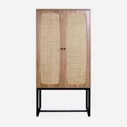 sweeek Credenza a 2 ante in canna e legno, 165cm