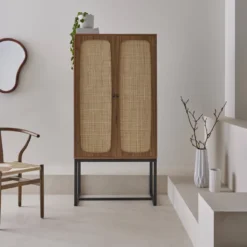 sweeek Credenza a 2 ante in canna e legno, 165cm
