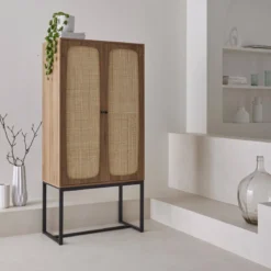 sweeek Credenza a 2 ante in canna e legno, 165cm