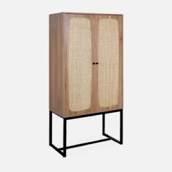 sweeek Credenza a 2 ante in canna e legno, 165cm