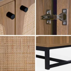 sweeek Credenza a 2 ante in canna e legno, 100cm