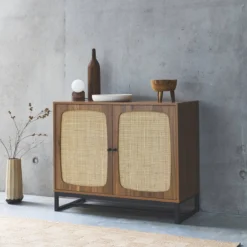 sweeek Credenza a 2 ante in canna e legno, 100cm