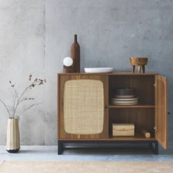 sweeek Credenza a 2 ante in canna e legno, 100cm