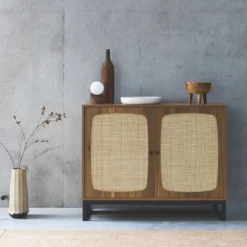 sweeek Credenza a 2 ante in canna e legno, 100cm