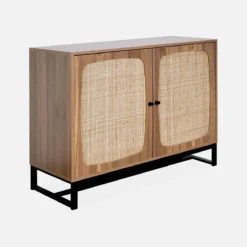 sweeek Credenza a 2 ante in canna e legno, 100cm