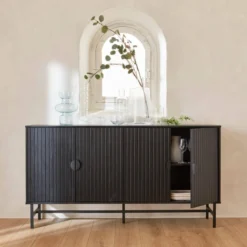 sweeek Credenza a 4 ante scanalata effetto legno, 157.5cm