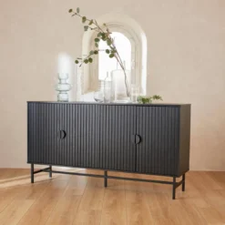 sweeek Credenza a 4 ante scanalata effetto legno, 157.5cm