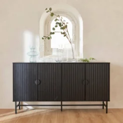 sweeek Credenza a 4 ante scanalata effetto legno, 157.5cm