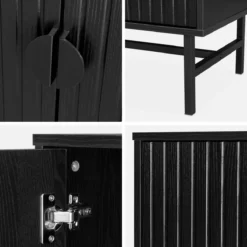 sweeek Credenza a 4 ante scanalata effetto legno, 157.5cm