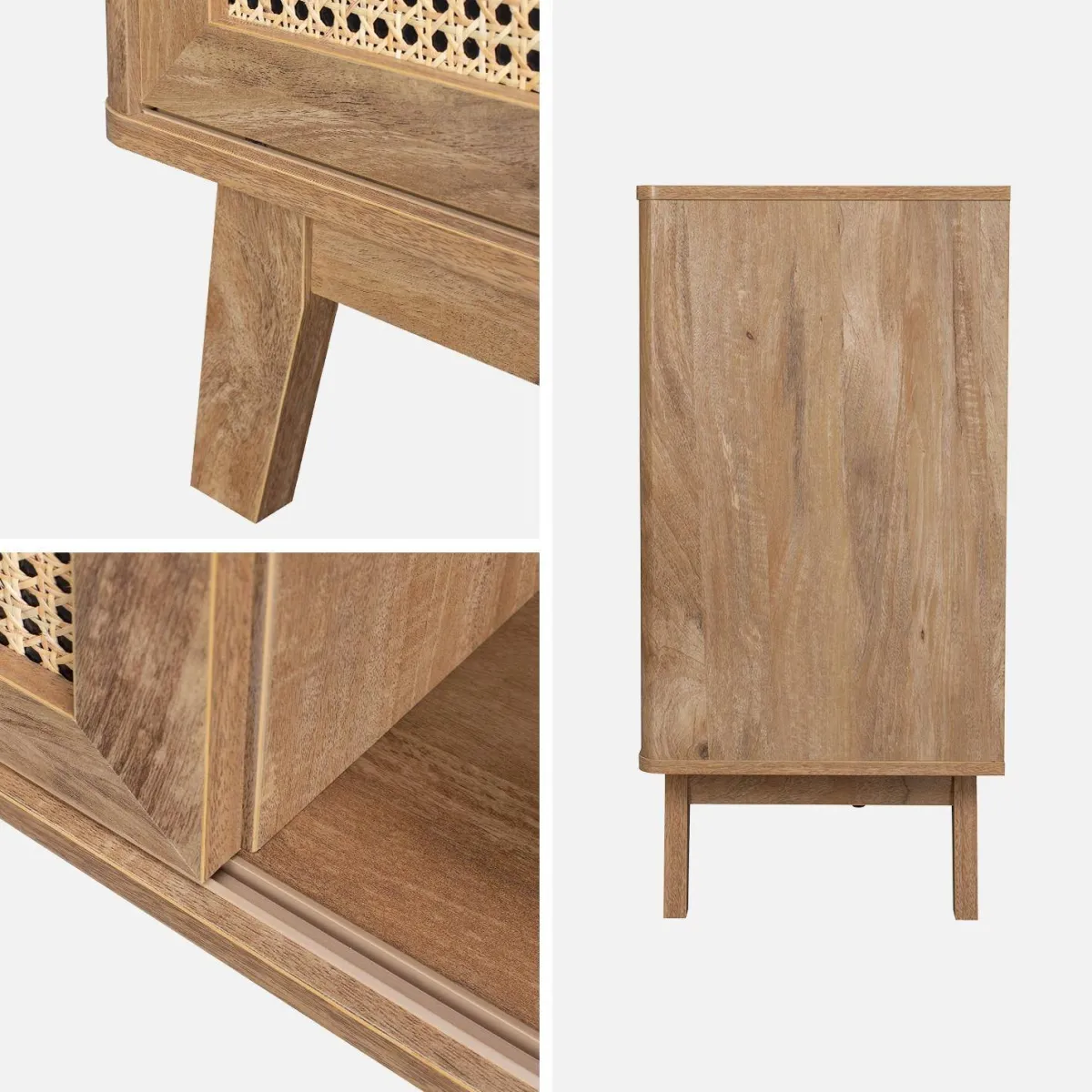 sweeek Credenza con 2 ante scorrevoli e ripiani effetto legno e canna, 150cm