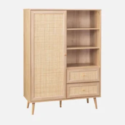 sweeek Credenza con decoro in canna e legno, 101.5cm