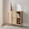 sweeek Credenza con portabottiglie, decorazione in vimini e legno, 83cm
