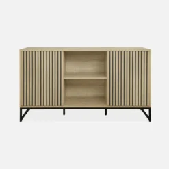 sweeek Credenza contemporanea a 2 ante scanalate effetto legno, 140cm