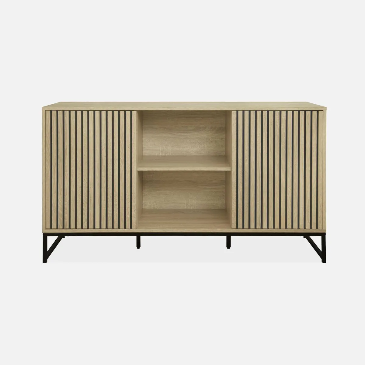 sweeek Credenza contemporanea a 2 ante scanalate effetto legno, 140cm